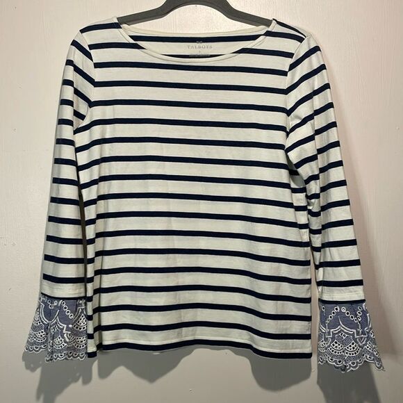 Talbots- 100% Cotton Floral Embroidered Eyelet Trumpet Sleeve Top- Size Small - Picture 1 of 6